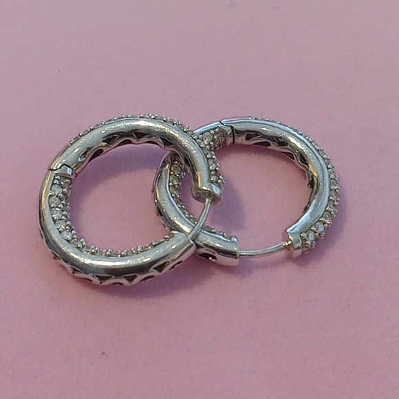 diamond hoop earrings 14k white gold inside out - Picture 5 of 6